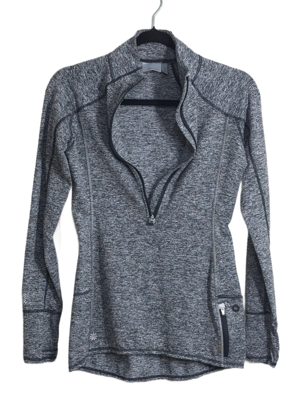 Athleta Running Wild Half-Zip Pullover in Gray Space-Dye Pattern